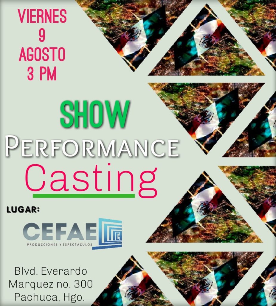 Oficial_Cefae's tweet image. Este viernes !! De 3 a 7 pm en @Oficial_Cefae una gran oportunidad para que brille tu talento en un escenario #casting para un #ShowPerformance en CDMX 😉💃🕺🏻😊😁👏🏻👏🏻 no faltes !!!
