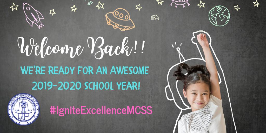 MadCoSchools's tweet photo. Welcome Back Students!! We've missed you! We're ready to #IgniteExcellence in every school, in every classroom, for every MCSS student! #IgniteExcellenceMCSSS #BacktoSchool2019 #FirstDayofSchoolExcitement https://t.co/5qhFDwW2ZJ