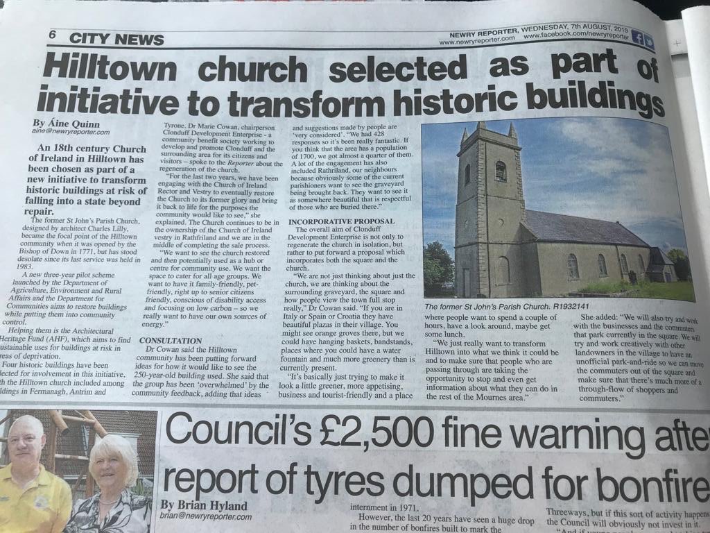 ClonduffDE's tweet photo. We always knew Hilltown was special but it’s great that our stakeholders agree and are supporting us to achieve our vision. 428 survey entries from our community definitely played their part! #People #Place #Community. Copyrights to Newry Reporter, The Outlook and Mourne Observer https://t.co/Gr8NEuLxq6