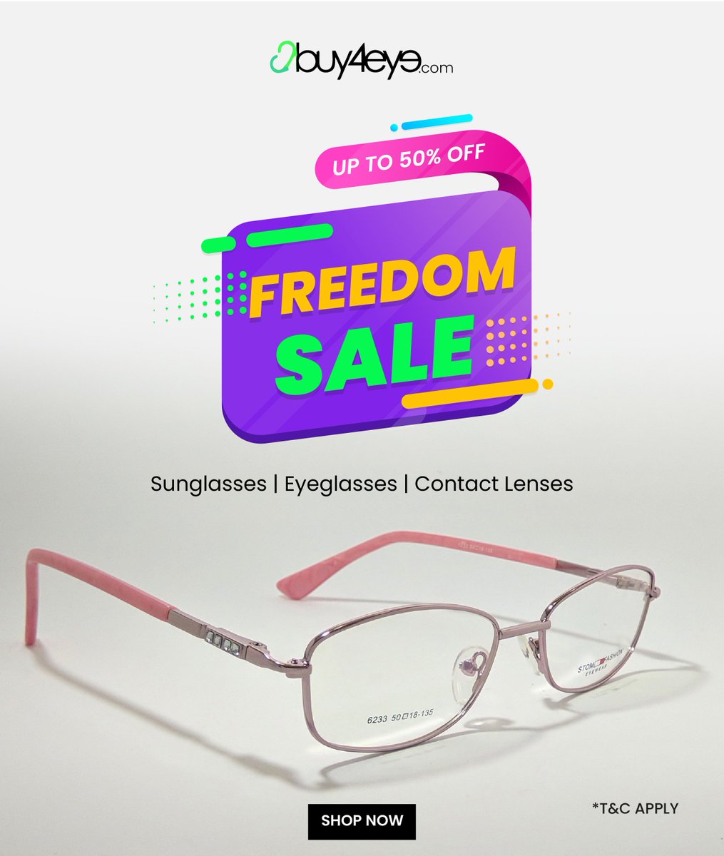 buy4eye's tweet photo. Freedom Sale
Save Big, Save More
4th to 15th August 2019
Best deals on DAY FOUR
Up to 50% discount on Sunglasses | Eyeglasses | Contact Lenses
#WearTheChange
#eyewear #sunglasses #fashion #style #glasses #eyewearfashion #instagood #frames #instafashion #lunettes #optical #shades https://t.co/3Y92d3G5ZC