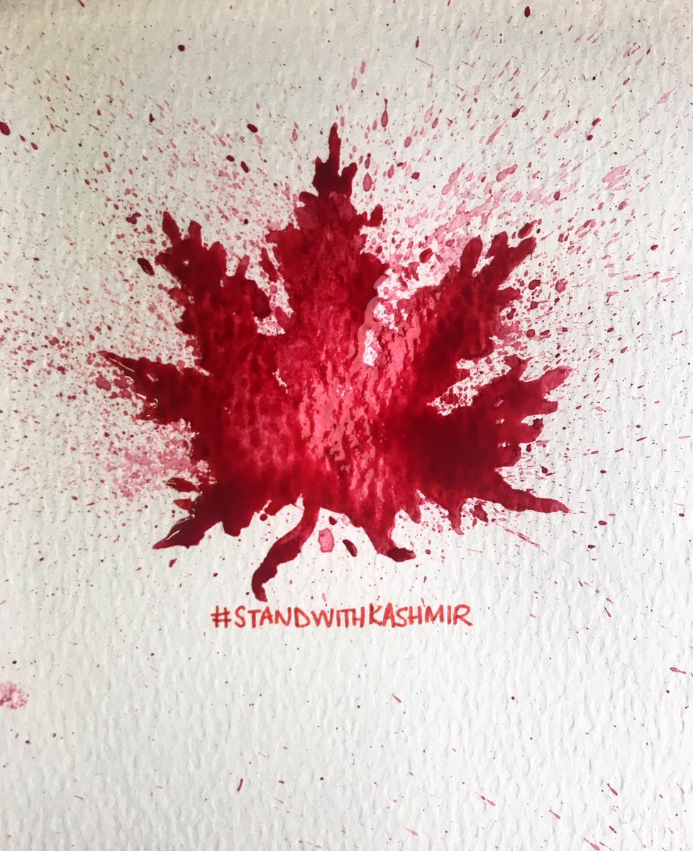 ShubnumKhan's tweet photo. Too much bad news lately. Kashmir has constantly been on my mind. Painted this image of Kashmir’s famous chinar leaf. We see your pain. We stand with you. We acknowledge you. (Anyone is welcome to the image) #StandWithKashmir #KashmirBleeds https://t.co/7e7YtBqD9p
