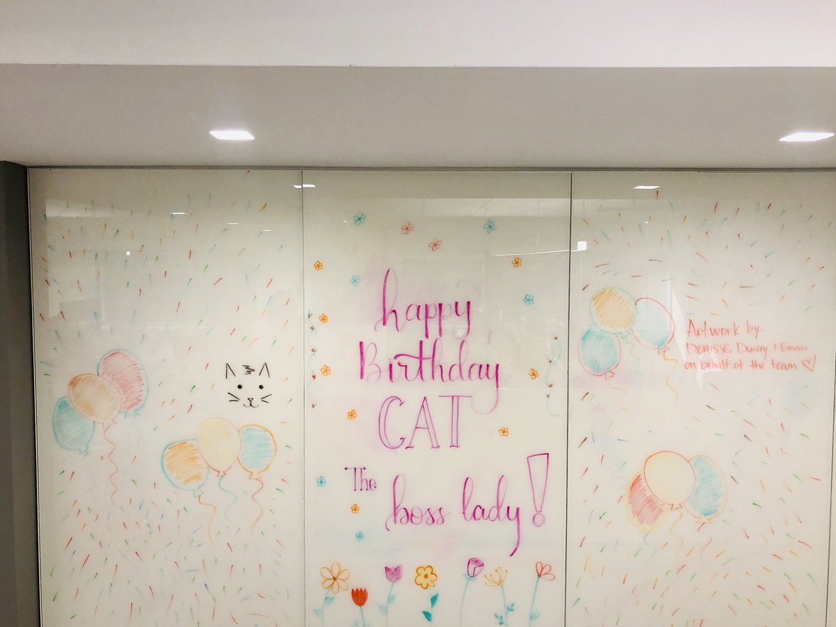 duraynyp's tweet photo. Happy Birthday @NYPCat, thanks for being such a great boss! Hope you have an amazing birthday and an even better year ahead 🎊🎊🎊🎊🎉 . You have to admit this artwork by @Emmi_NYP, Denisse and I is one of the greatest this wall has witnessed 😊 https://t.co/Nr3SIuaIee