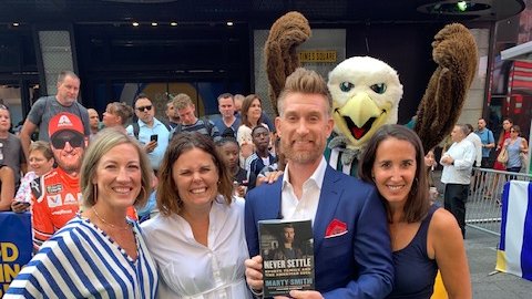 twelvebooks's tweet photo. Thank you @GMA for having @MartySmithESPN on to talk about his new book #neversettle

Dale Earnhardt Jr. with the photobomb. https://t.co/X7iSlEqk7g