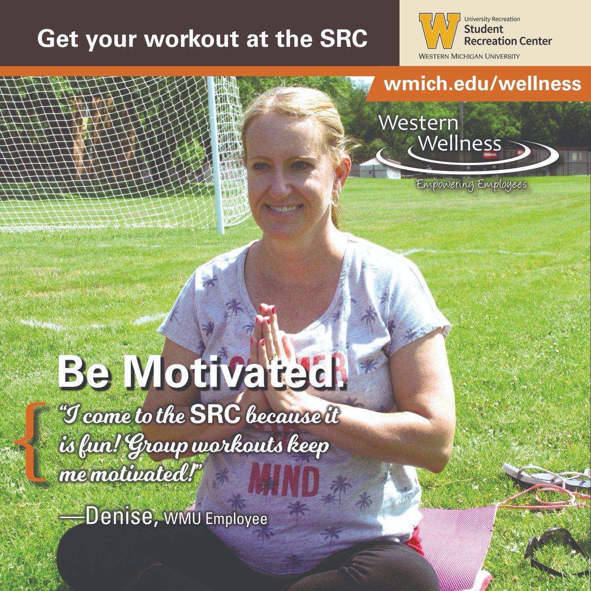 wmureccenter's tweet photo. Meet Denise who enjoys yoga & mixing up her workouts w/ Zumba & other group fitness classes. She recently enjoyed the sunshine w/ some outdoor yoga w/Taylor! There will be another Outdoor Yoga class Aug. 21. Register at: https://t.co/P1EQrqcEHl
#WMUEmployeeWellness, #WMUfitsquad https://t.co/456gvkwU2k