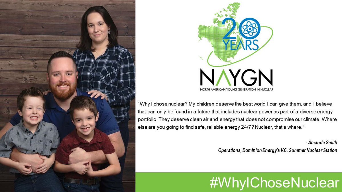 NA_YGN's tweet photo. Amanda Smith, Reactor Operator in Training at @DominionEnergy #VCSummer Nuclear Station, explains why she chose nuclear. #WhyIChoseNuclear #NAYGN #20for20 https://t.co/bQIl6VslrQ