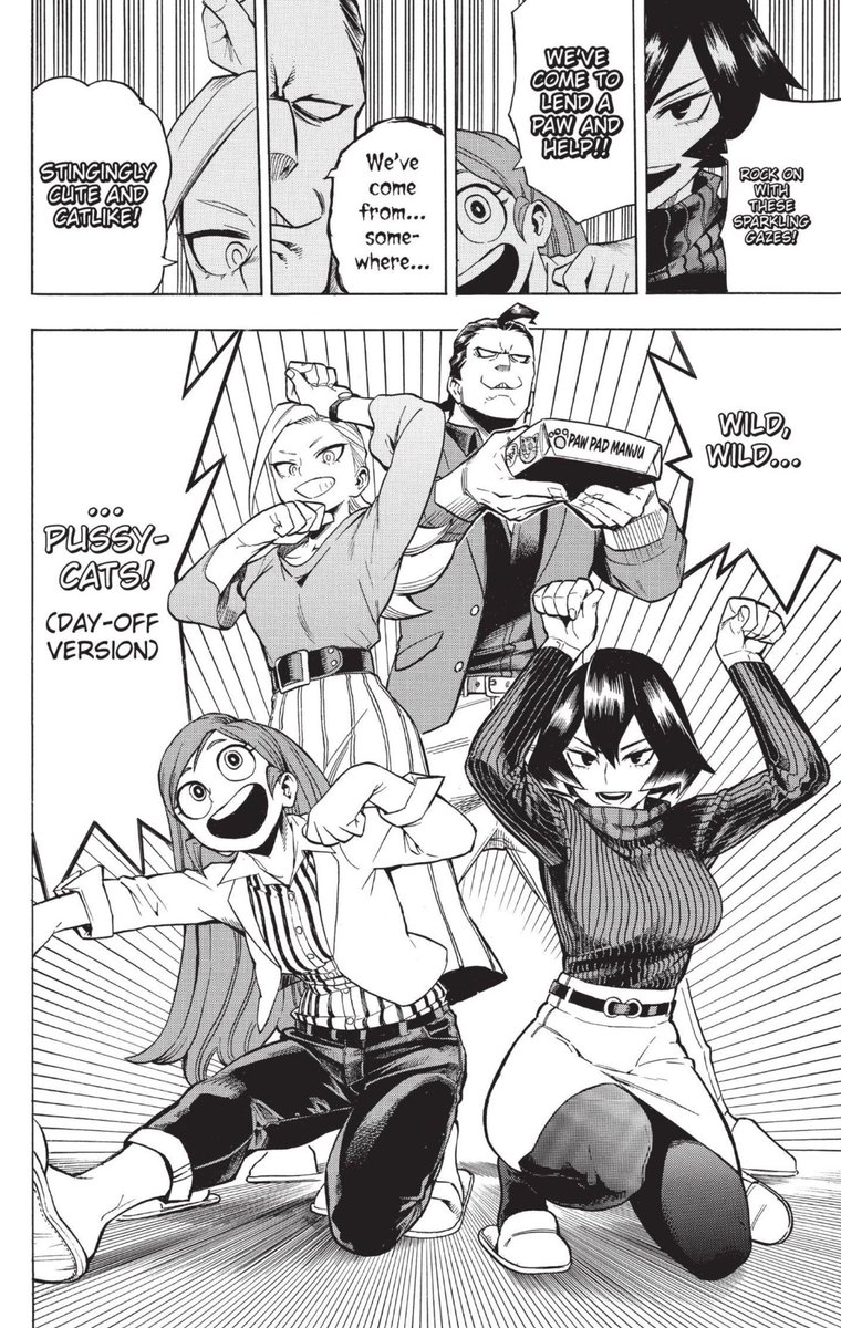 LJ_Hollywood's tweet photo. We just covered their debut appearance recently on Hero Notes, so it’s great to see the Pussycats back together again (in day-off version!) also, Kota getting matching Midoriya shoes is an adorable touch.
#MyHeroAcademia #Volume20 https://t.co/ZG3xC00c6G
