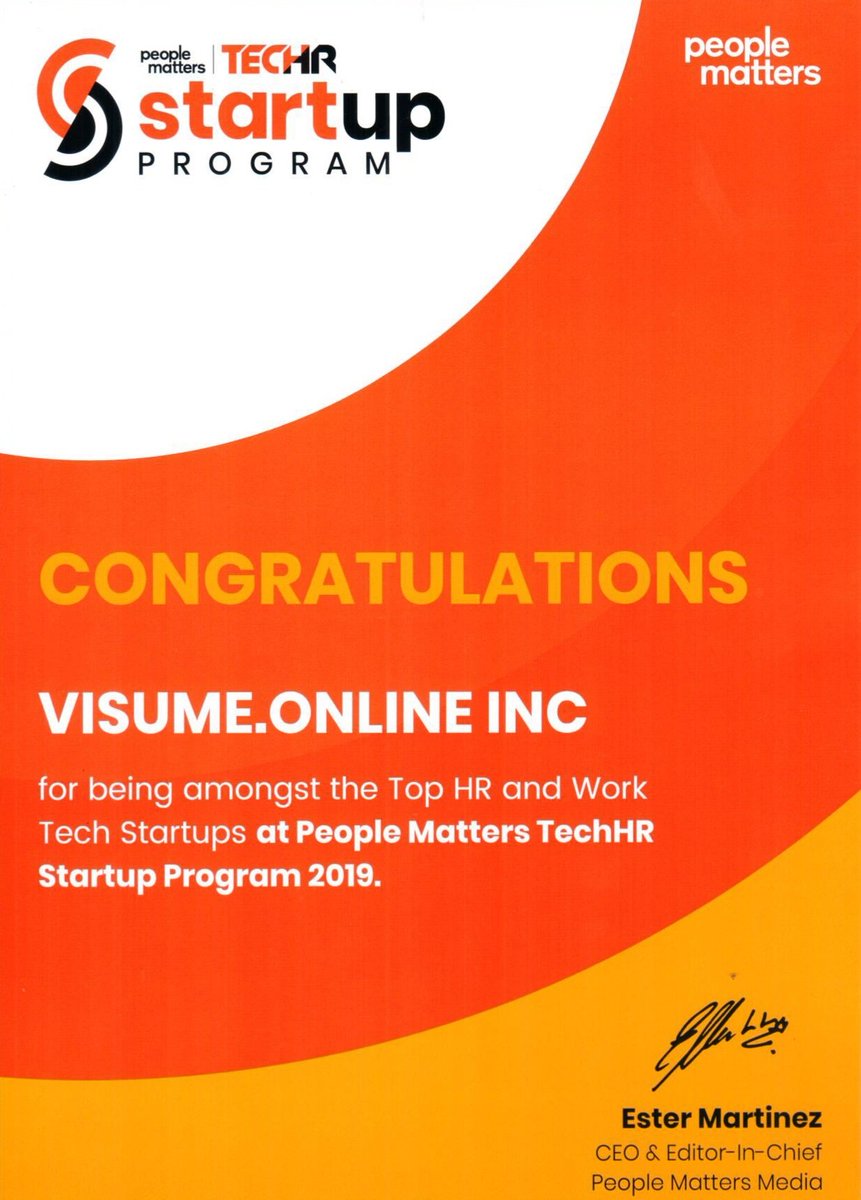 visumeonline's tweet photo. Great experience at People Matters Tech HR 19.

Proud to be among the top HR solutions at People Matters Tech HR19.

Visit us to know more about visume- https://t.co/yp0VcO64tQ

#hrmanagers #chro #talentacquistion #hr #peoplematters #tech #hrexecutive @Ester_Matters https://t.co/RtJCyenqpC