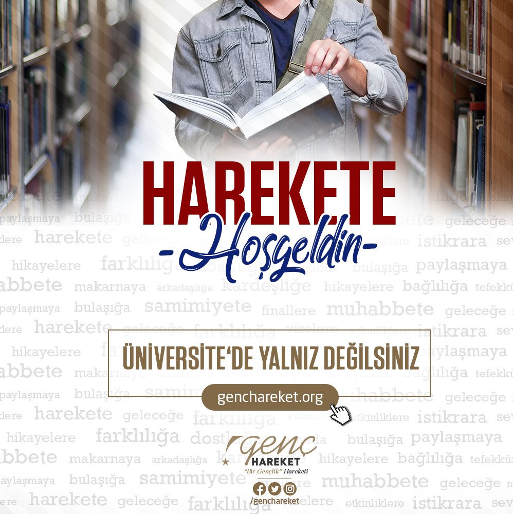 Harekete Hoş Geldin.

Genç Hareket olarak üniversiteyi yeni kazanan kardeşlerimize rehberlik ediyoruz.  Eğitim ve barınma imkanlarımız hakkında bilgi almak için  genchareket.org/yazi/459/unive… adresinden öğrenci bilgi formunu doldurman yeterli