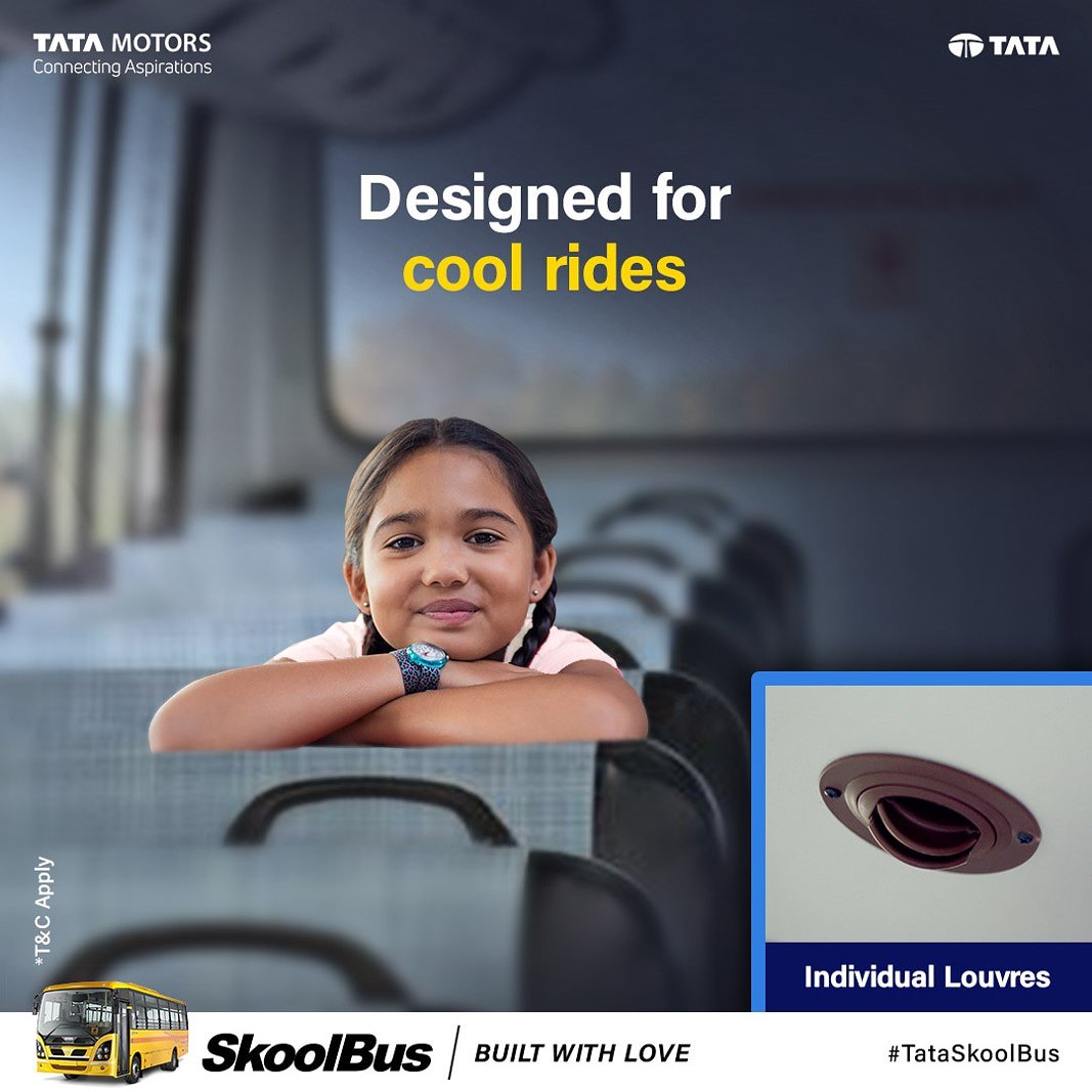 TataMotors's tweet photo. Our range of AC buses come with excellent cooling systems, AC Ducts, and Individual Louvres to ensure maximum cooling, so that no matter the weather outside, the temperature inside the bus is always cool and relaxing.
#TataSkoolBus https://t.co/ABNufDljvs