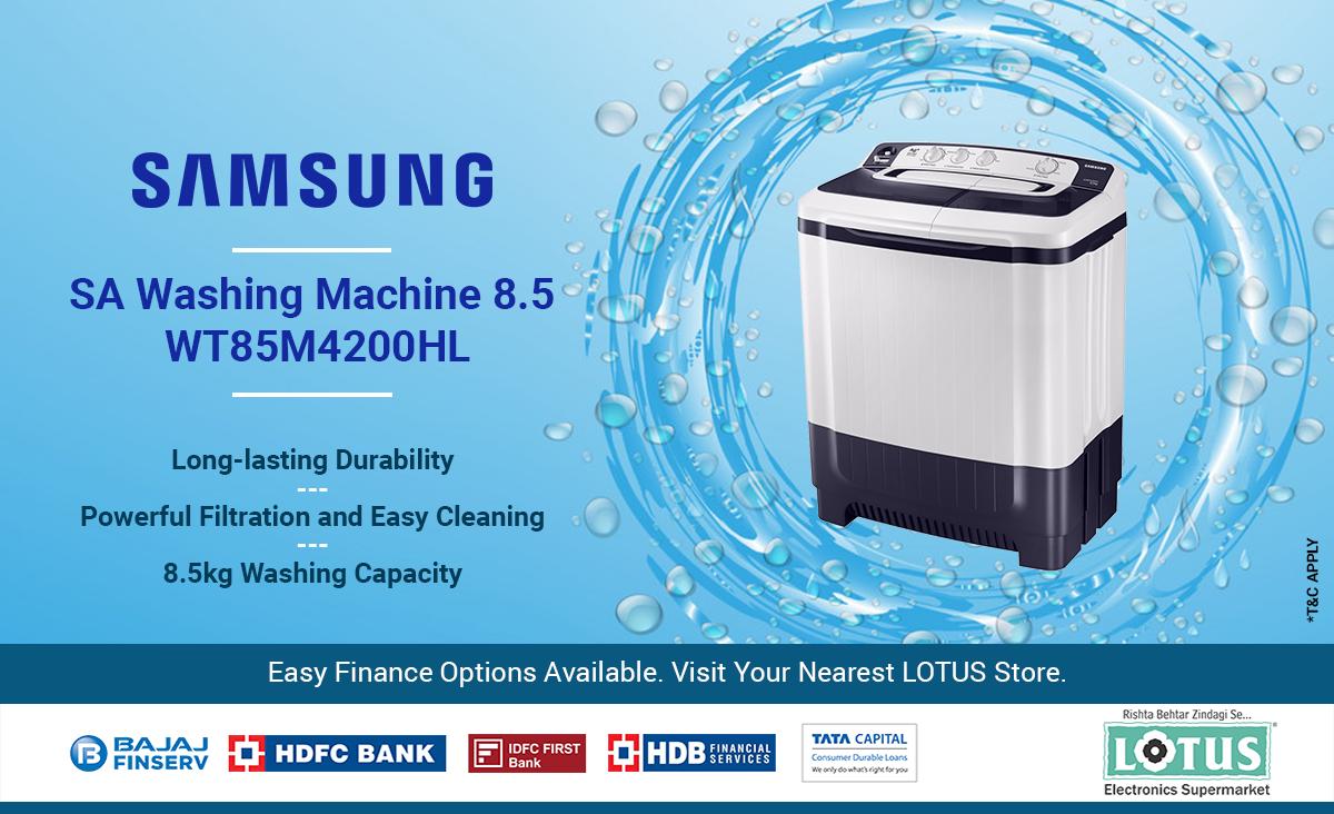 LotusElec's tweet photo. This Samsung #WashingMachine effectively gets rid of stubborn stains from your clothes and gives you clean, fresh clothes.

Visit your nearest Lotus store today.

#Samsung #electronics #Indore #Bhopal #Ujjain #Jabalpur #Bilaspur #Nagpur #Raipur #ThinkElectronics #ThinkLotus https://t.co/l90DjXHKxq