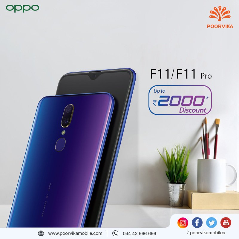 poorvika_india's tweet photo. Grab one of the best-selling smartphones ' #Oppo F11 / F11 Pro ' with the ability to capture brilliant photos in low light by benefitting up to ₹2000 OFF at your nearest Poorvika Mobiles Store NOW !! 

Buy Online: https://t.co/cGxZulgEMi

#PoorvikaMobiles  #F11 #F11Pro #discount https://t.co/P8It8UmITV