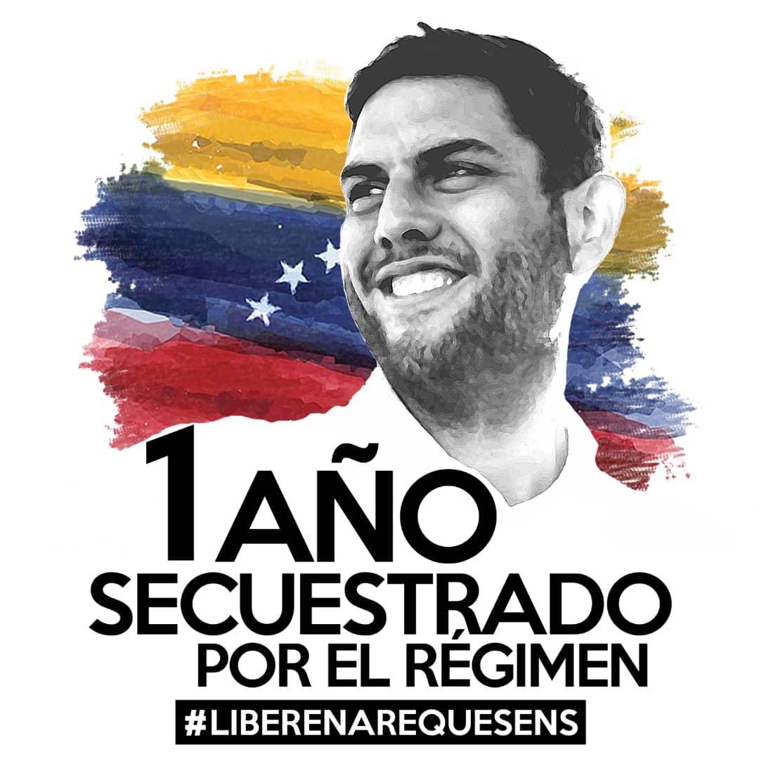 VirginiaZamora's tweet photo. Hoy @JuanRequesens cumple 1 año secuestrado por el régimen, 1 año de violaciones a sus DDHH. Su sacrificio no es en vano, la mayoría de los vzlnos lo sentimos y seguimos luchando por el cese de la usurpación para que NUNCA MÁS haya @PresoPoliticos en Venezuela. #LiberenARequesens https://t.co/P9uymHGIvF