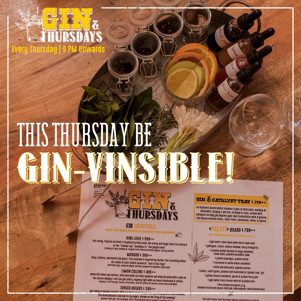 TheBostonButt's tweet photo. We know you've been waiting all week for our Gin & Thursday property - don't miss out this time!
Every Thursday 9pm onwards. Book your spot today!
022-26513838/022-26553838
.
.
.
#BringinButtBack #TBB #BBQTime #Barbecue #BBQ #BandraFood #BandraLife #GinAndThursdays #GinLovers https://t.co/wndKmXb114