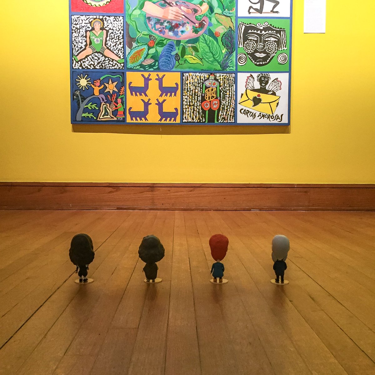 agbmuseum's tweet photo. Just a few artist action figures checking out a piece by Miriam Schapiro depicting Frida Kahlo. Stop by the Polk Museum to see more artwork from the "Flashback Female" exhibition. https://t.co/i7clD07pJs