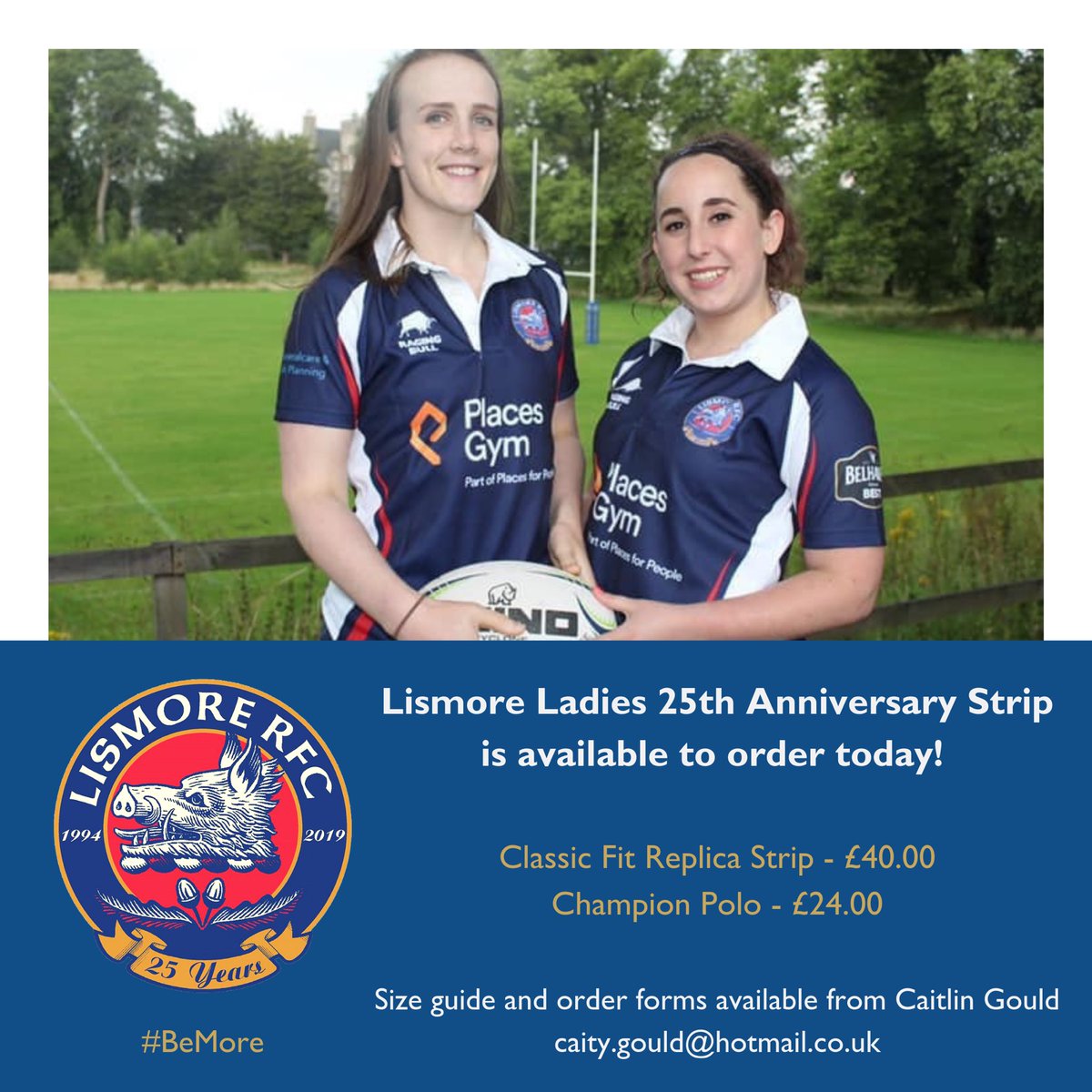 Place your order for a <a href="/LismoreLadies/">Lismore Ladies RFC</a> 25th Anniversary strip - there’s just 1 week left!

Lismore Ladies are one of the oldest women’s rugby teams in Scotland and we also have a thriving Girls Youth section, so we are thrilled to mark this huge milestone with our special kit 😁