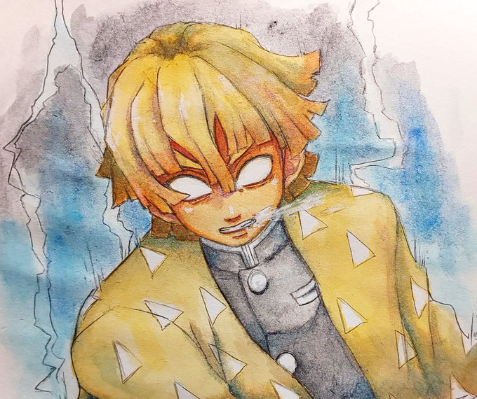 □さんがTwitterに投稿した我妻善逸(鬼滅の刃)のイラスト。