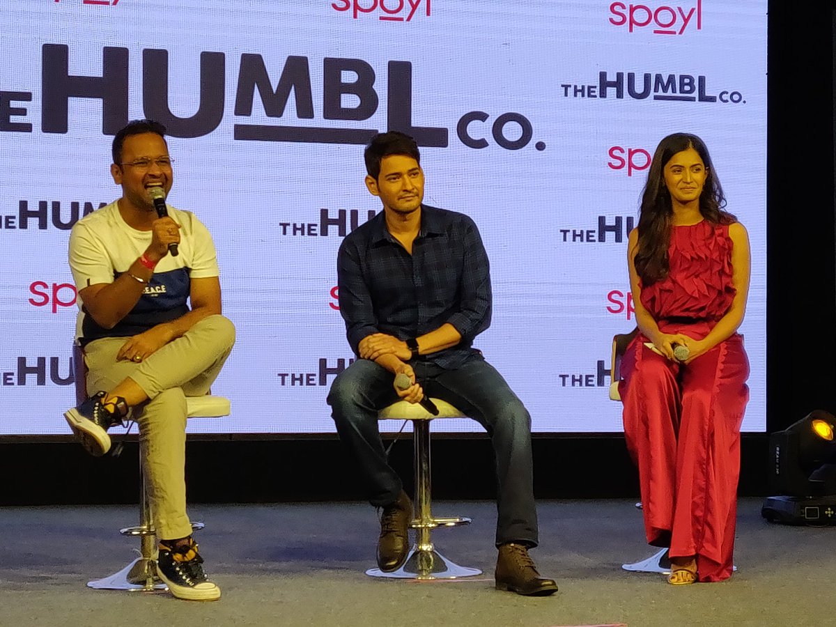 A light moment shared on stage at the brand launch of @urstrulyMahesh @thehumblco #theHUMBLco #TheHumblCoLaunch @MBofficialTeam @spoylapp #spoylapp #TheHumbleCo
