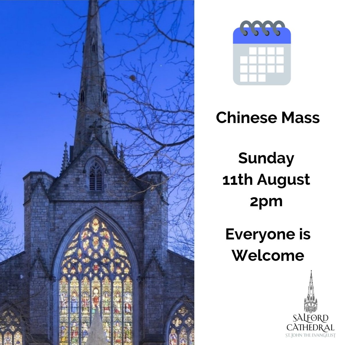 SalfordCathedra's tweet photo. We hope you can join us this Sunday for our monthly Chinese Mass at 2pm. Everyone is welcome amd there's plenty of parking on Ford street.

#chinesemass #chinesecatholic #chinesesalford #manchesterchinese https://t.co/TlLCyUVGXJ