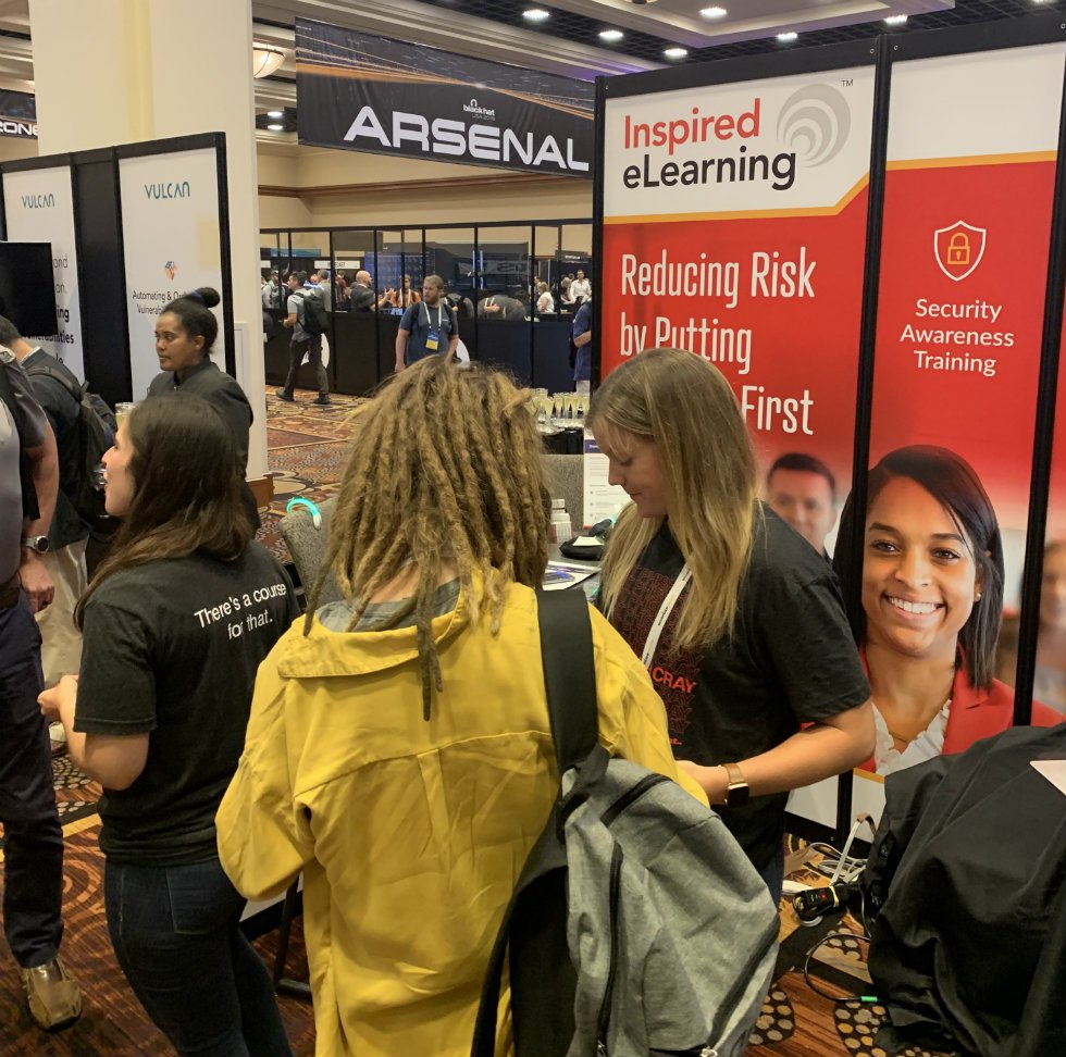 InspiredeLearn's tweet photo. The Black Hat Event exhibit hall in Las Vegas is in full swing. Visit us at booth #IC2002. Our team will be here until 7PM PDT! We look forward to seeing you! Catch our demos on PhishProof and our Security First Solutions plus promo giveaways until supply last. #BHUSA https://t.co/enDhZOwWTc