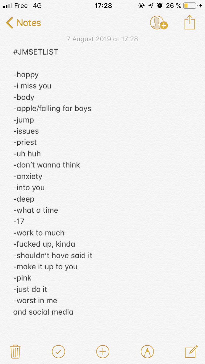 lordgaslay's tweet photo. i literally put all the songs 😂 @juliamichaels #JMsetlist https://t.co/9ZJWjEmXwU