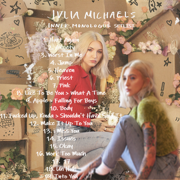 lwtwasabi's tweet photo. It was so hard put on a setlist when deep inside i only want @juliamichaels to performe every song on tour so i put on as much as i could. Even made up a playlist for it https://t.co/RhbIDv2PlX #JMsetlist https://t.co/U7nICJ0QdN