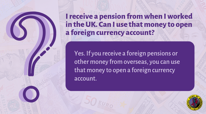 centralbankbb's tweet photo. If you receive a pension or other remittances from overseas, you are eligible to open a foreign currency account. https://t.co/IDDbRHm5SL #CentralBankofBarbados #Barbados #forex #exchangecontrols https://t.co/IYOPsAQbqi