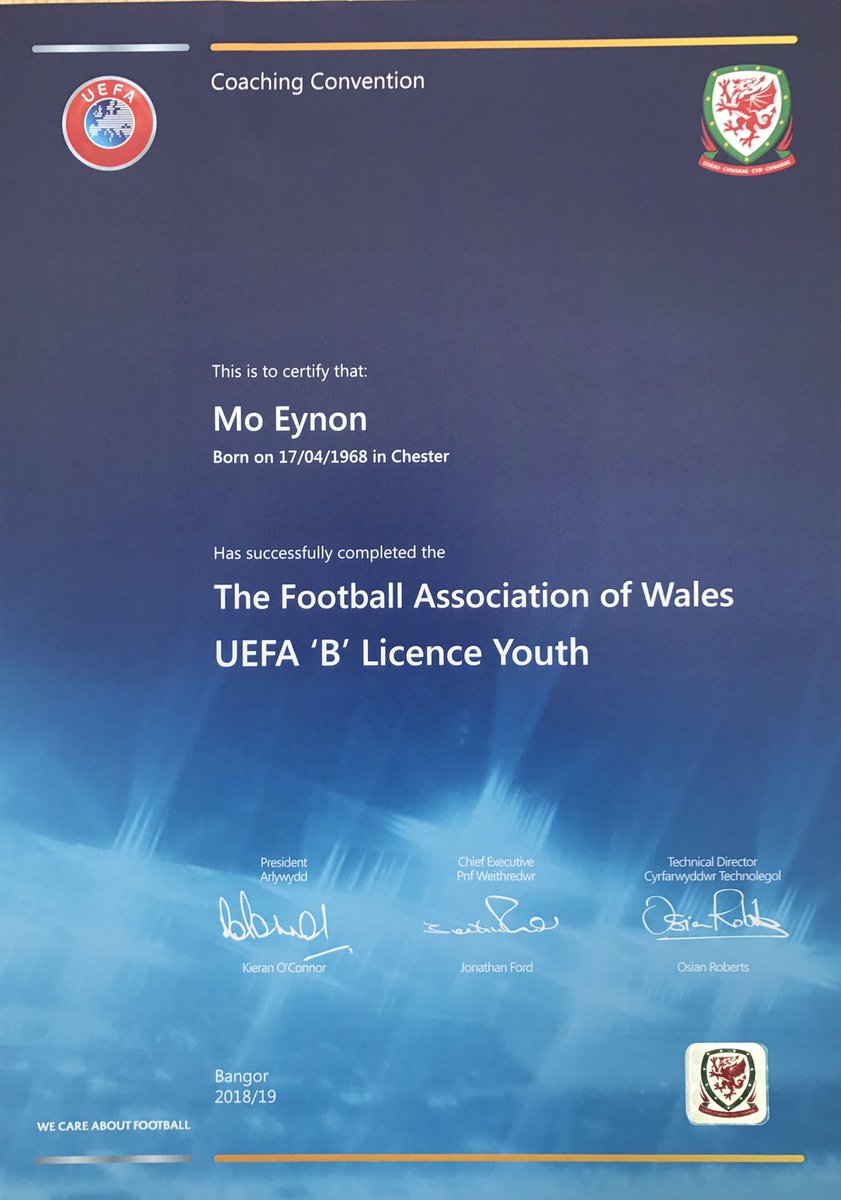 Home off holiday to have received this. Made up. Many thanks to @FAWCoachEd especially @nicanderson27 for all your mentoring , support and help, also @GuyH3 @chrishughes79 @SaraHilton. Thank you to to the @ynysmon2019 Ladies for your time and patience , massively appreciated