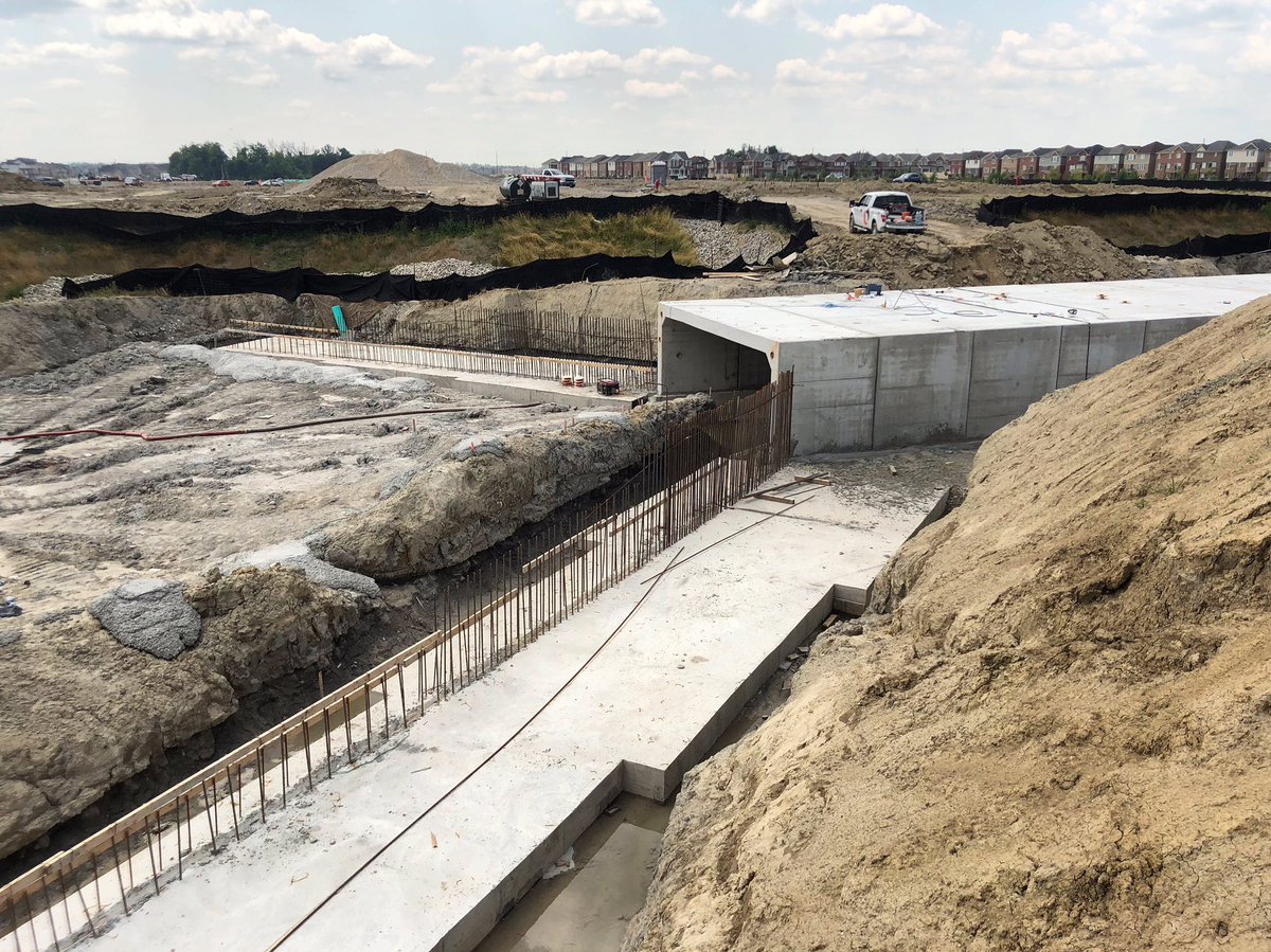 Our #concrete Tri-Span culverts, spanning 27.5m, have been installed under Remembrance Road in #Brampton! Visit bit.ly/2YRukTY to learn more about all the benefits of our Tri-Span and other #precast products.
