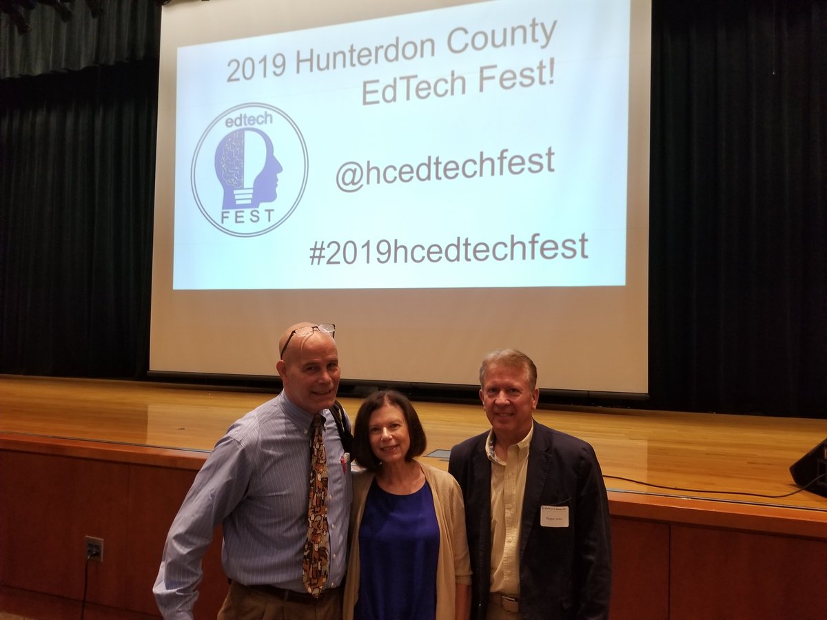 SomersetCoNJDOE's tweet photo. Roger Jinks and Susan Bruder with Hunterdon EdTechFest keynote presenter Jay Billy. #scnjdoe #2019hcedtechfest https://t.co/jQh7lACfFj