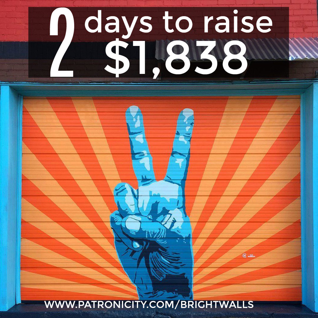 ✌️ DAYS to raise $1,838! When we do it, the <a href="/MEDC/">Michigan Economic Development Corporation</a> will match EVERY SINGLE DOLLAR in our $50,000 total. Can you help us close the gap? 1) Give! patronicity.com/brightwalls 2) Retweet to spread the word! 

#JacksonMI #DowntownJackson <a href="/ExperienceJxn/">Experience Jackson</a> <a href="/CityOfJacksonMi/">City of Jackson, Michigan Government</a> <a href="/JacksonCitPat/">Jackson Cit Pat</a>