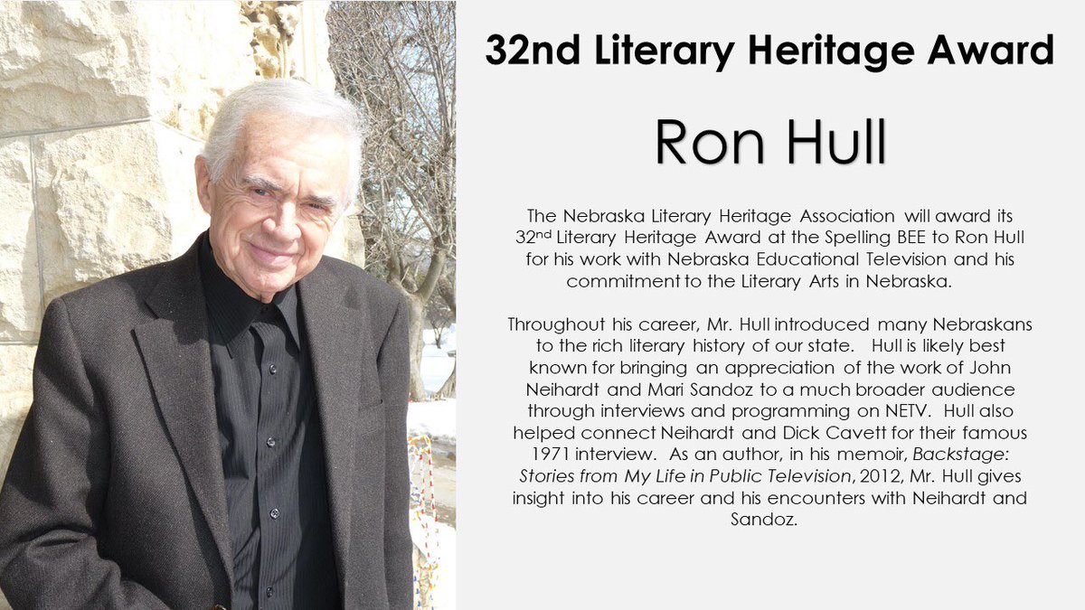 NebraskaLit's tweet photo. The 32nd Literary Heritage Award goes to Ron Hull! We will present this award at our 35th Annual Adult Spelling Bee on Wednesday, September 25, 2019 at the @the_singlebarrel! #NLHA #LiteraryHeritageAward #SpellingBee #LNK #LincolnNebraska #NebraskaAuthors #Nebraska #RonHull https://t.co/GRQ85eAW13