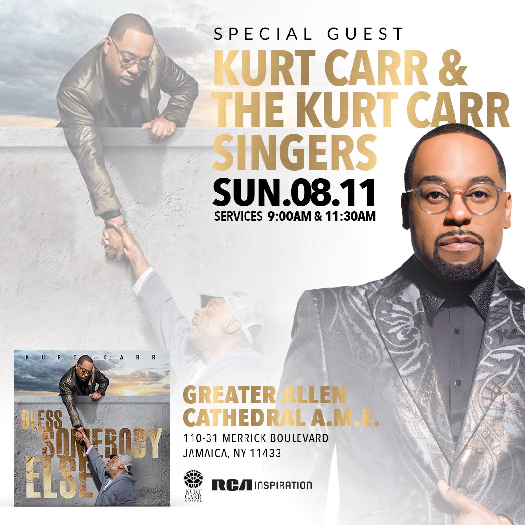 TheKurtCarr's tweet photo. New York City: The “Bless Somebody Else” movement is headed your way! Meet us at @AllenCathedral on Sunday, Aug 11, 2019. #BlessSomebodyElse #KurtCarrSingers https://t.co/chOig6NzTt