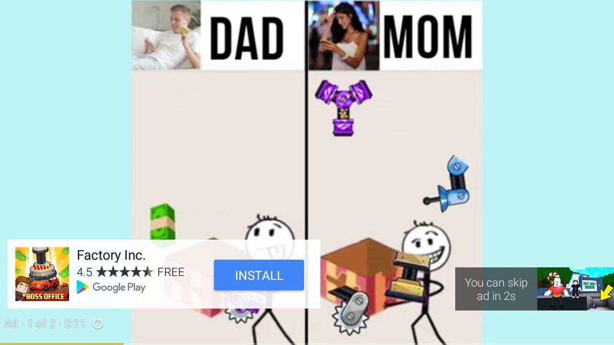 Kworldling's tweet photo. #worstads I would not install this game. My reasons are why do advertisement decide to use them as a good ad, why is there Dad & Mom, and fake for download? Shame, Shame, Shame. https://t.co/wabgLd6sQ6