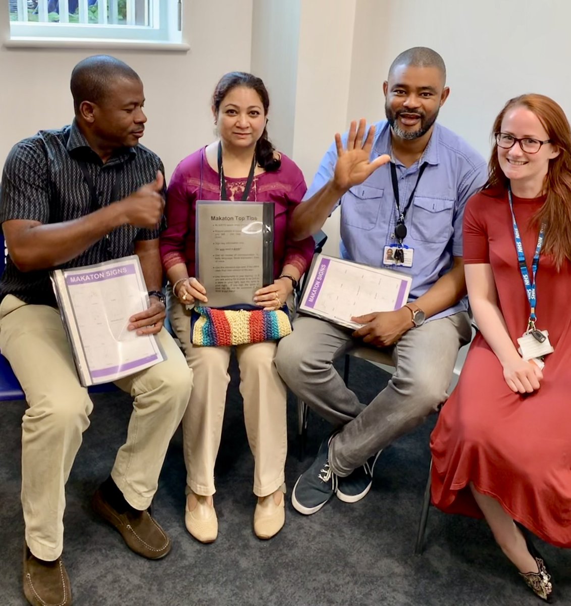 ElyseLDSLT's tweet photo. Another great meeting with the #camden #LearningDisability services communication champions! Today we practiced Makaton signs &amp; came up with ideas to continue to promote good communication at the service! @EVWINN105 @AndrewReeceCLDS @talkingWhitSLTs https://t.co/mbhq3XXqO1
