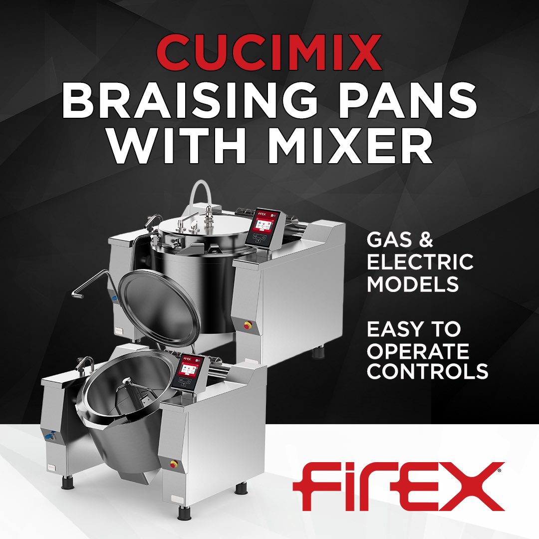 crownsteamgroup's tweet photo. Firexโs Cucimix braising pans are equipped with numerous features to help take the labor out of the production of large volume products and increase the consistency. Find out more by visiting our website or reaching out to your local sales rep. #crownsteamgroup #FirexNA #Firex https://t.co/nR5T588BKv