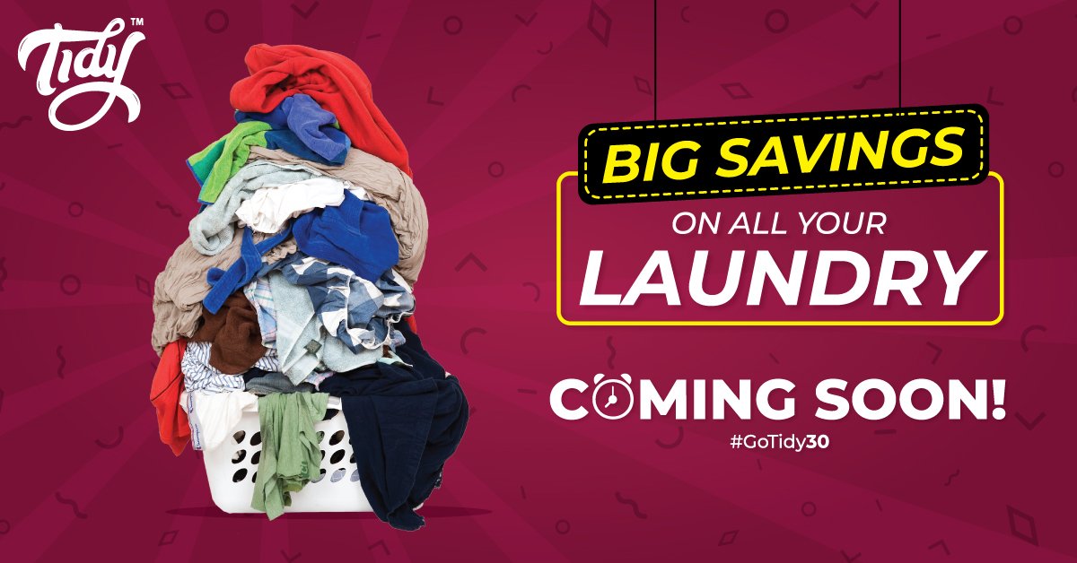 thetidylaundry's tweet photo. We have something big coming your way. #StayTuned to know more! #GoTidy30
.
.
#tidylaundry #Laundry #LaundryServices #DryCleaning #DryCleaners #StayTunedForMore #WatchOut #WatchOutForMore #FollowUs #FollowUSForMoreUpdates #Offer #Offers #OfferAlerts #LaundryOffer #ComingSoon https://t.co/daEWEKO7Ou