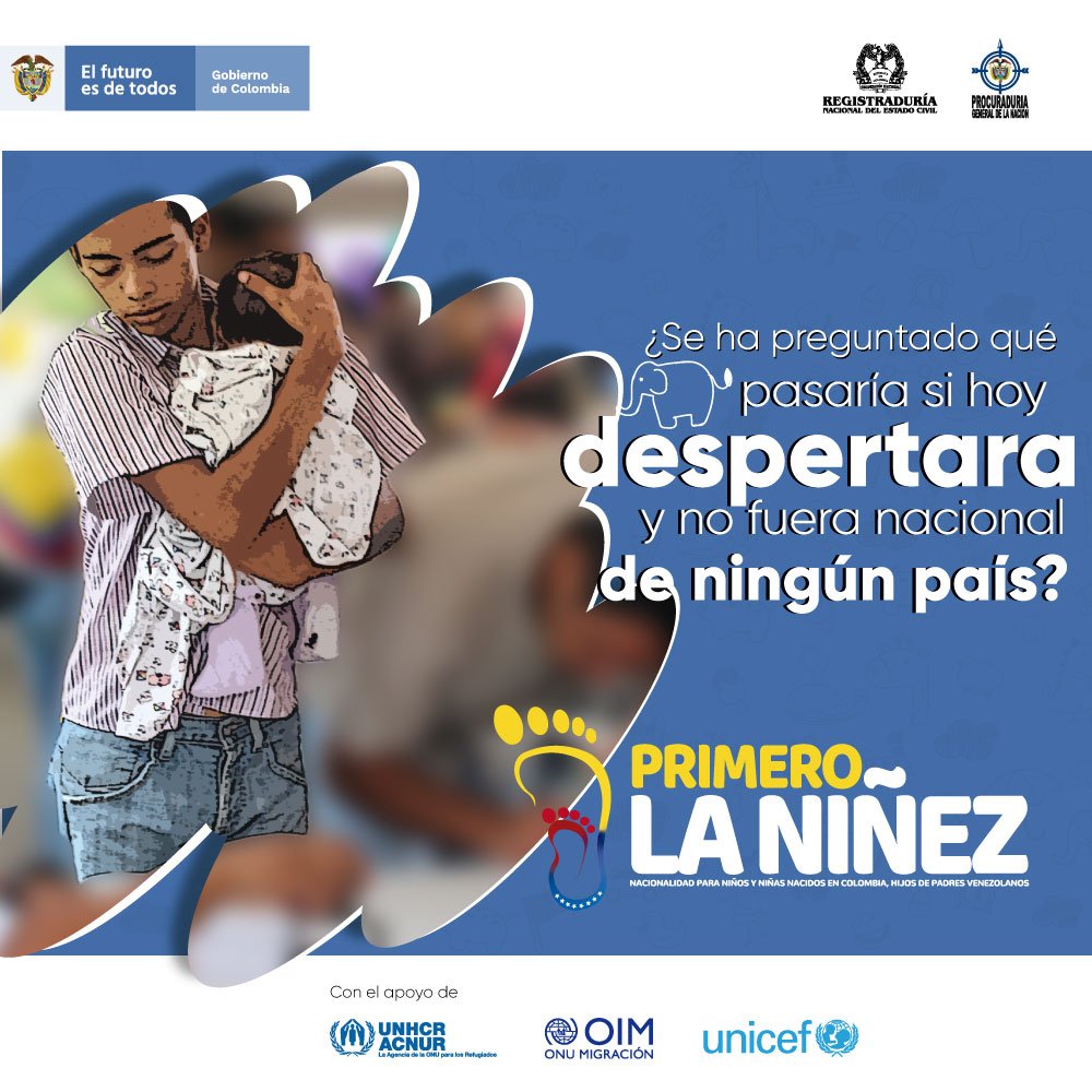 ACNUR_es's tweet photo. Colombia otorgará a más de 24 mil niños y niñas de padres venezolanos la nacionalidad colombiana. De esta forma se garantiza los derechos de la niñez y representa un avance hacia la eliminación de la apatridia.👧🏾👦🏾👶🏻

#IBelong #PrimeroLaNiñez #Apatridia https://t.co/lFu3uwrP4l