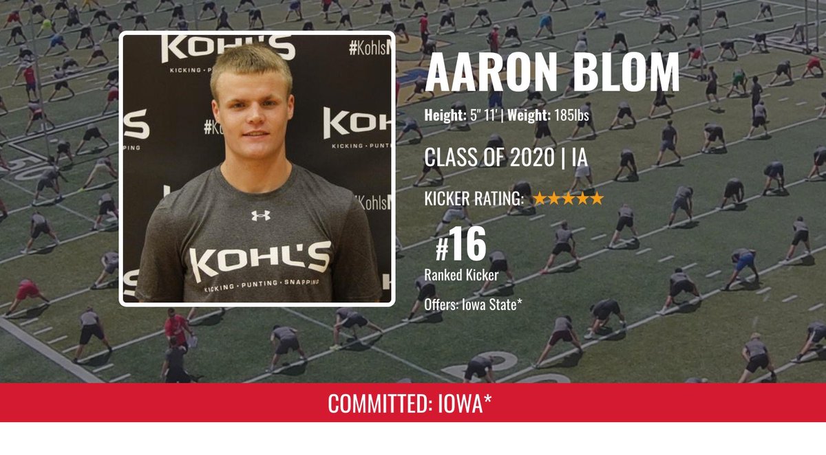 KohlsKicking's tweet photo. ✅ Committed

The Iowa #Hawkeyes have earned a commitment from the #KohlsKicking No. 16 ranked kicker in the Class of 2020.

➡️ Eval: https://t.co/UUQ1LDCeTG https://t.co/2XrnXD9ee1