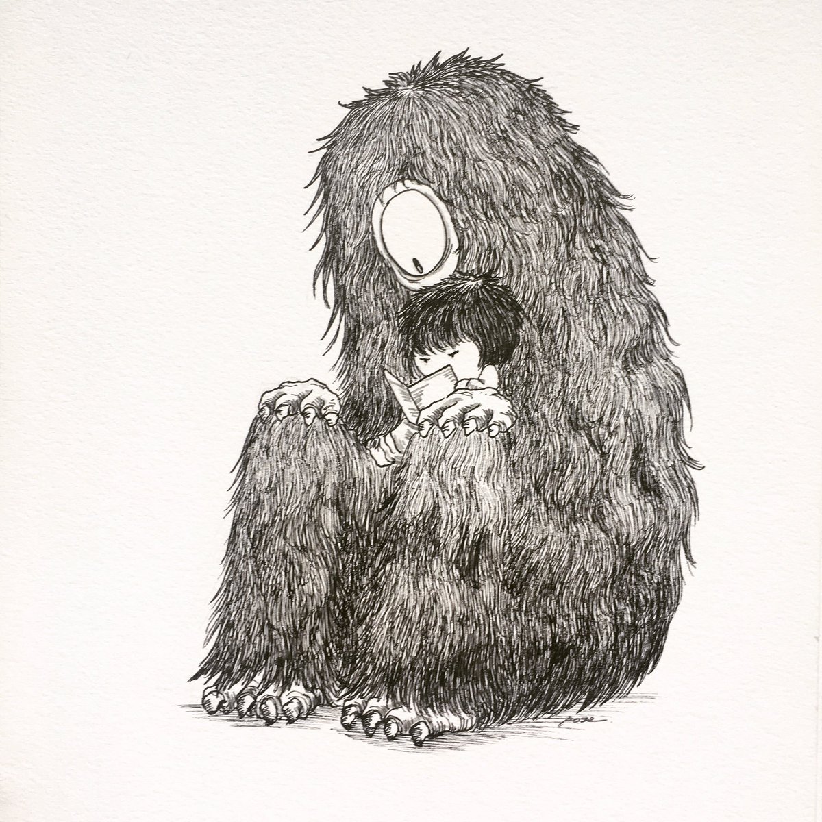 RozzHew's tweet photo. A perfectly snuggly reading companion; the best books are meant to be shared #reader #booklover #read #book #kidslitart #childrensbooks #childrenillustration #monsters #furrycreatures #readingcompanions https://t.co/diPjgI0xTj