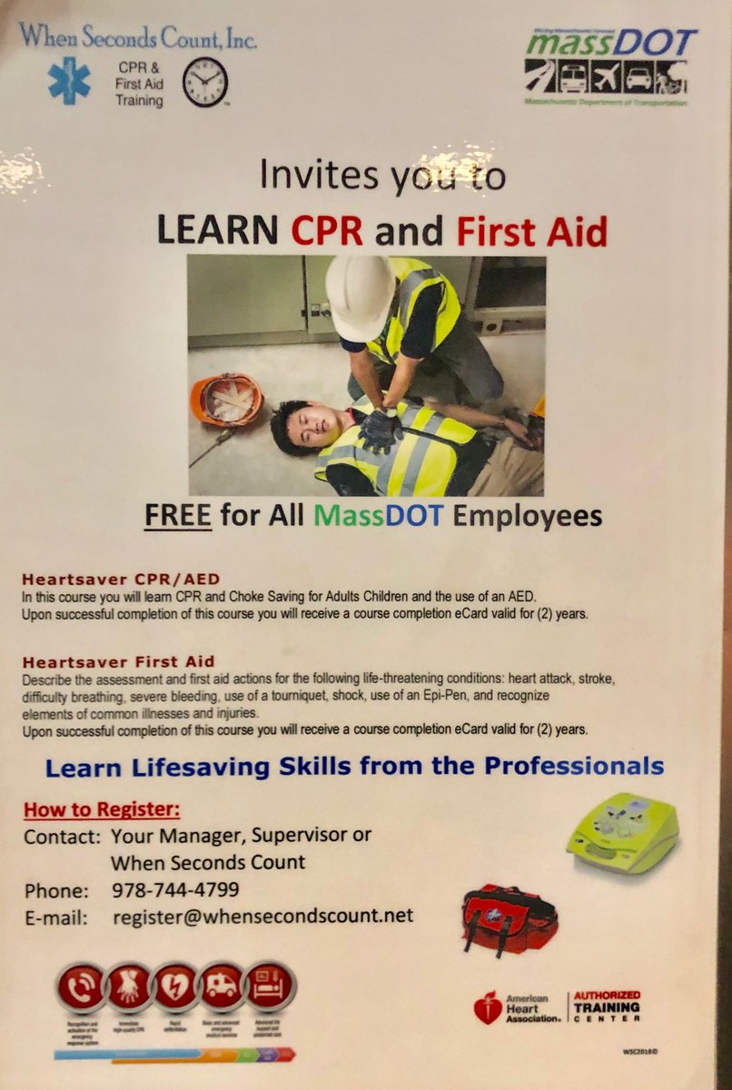 Thought this was great! MassDOT and the Boston MBTA was offering FREE CPR and First Aid to all their employees.. this is how you reduce risk and create a positive safety future.. #osha #cpr #firstaid #safetytips #nsc #aha #arc