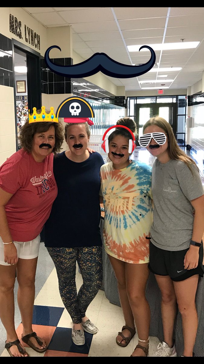 lynchthegrinch's tweet photo. Teachers and students “mustache” fun working tougher to start the year. Thanks NHS for the student help @KHSIndianNation. #preppingforfirstday https://t.co/Qs0HAvVYJu