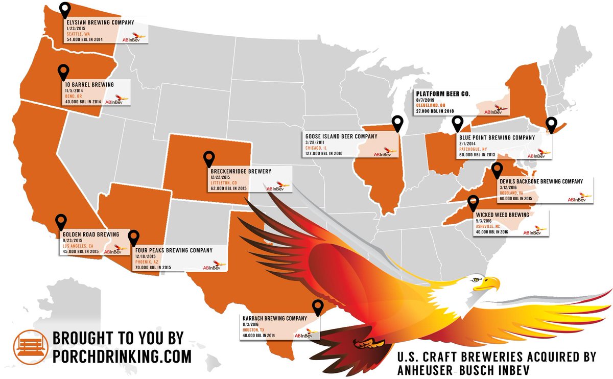 geoSteven's tweet photo. Interesting map via @PorchDrinkingCO in light of #ABI purchasing #PlatformBeer. #BeerGeography https://t.co/I2NxbzEksw
