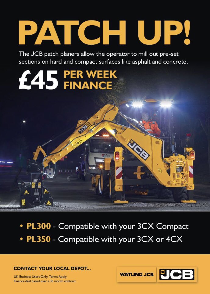 Watling_JCB's tweet image. Patch Up with Watling JCB!

Take advantage of our finance offer to #CompleteTheSolution 

For more information, contact our attachments expert Paul Hill:

📞 07860 494539
📧 Paul.hill@watling-jcb.com

UK business users only. Terms apply.

#Attachments #PatchUp #WatlingJCB