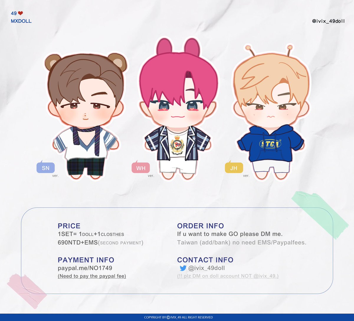 ivix_49doll's tweet photo. 💙💜RT THX💛🧡🎀
Order Period 2019/08/07~2019/09/20 23:59(GMT+8)

Oversea Order Form🖇️https://t.co/qT3EmUSK5e 
🇹🇼Taiwan 入金表單🖇️https://t.co/Jqg0uJ4lFR 

If u want to make GO in your country please DM me! https://t.co/l17csislwr