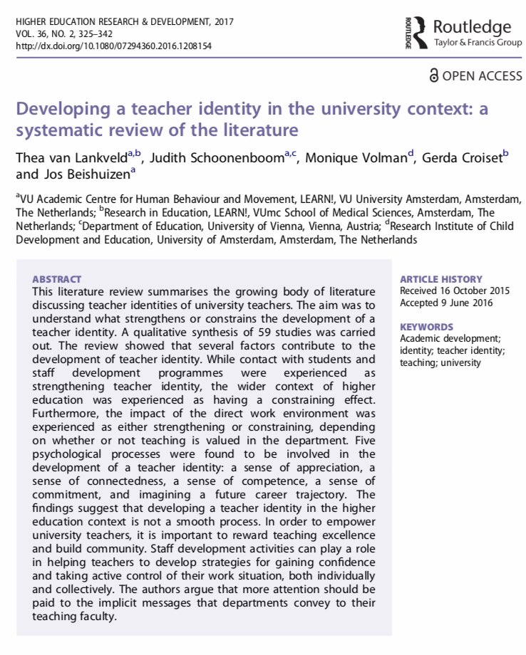 hintondm's tweet photo. Developing a #teacher #identity in the university context: a systematic review of the literature - #HigherEducation #PsychologicalProcesses https://t.co/ssPkrle1V5