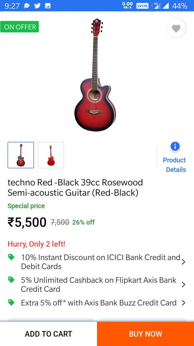 THEMURTUZA's tweet photo. @HiHonorIndia #RedWish
#HONOR20i
๐น I want "Techno Red 39cc Rosewood Semi-acoustic Guitar"
I want it because Music ๐ถ is my passion, i like to learn & play different Musical instruments, Guitar is next in my wishlist. This Guitar ๐ธ will fulfill my passion .
https://t.co/ZSCA6TrIBq https://t.co/Zj3sIa5ck2