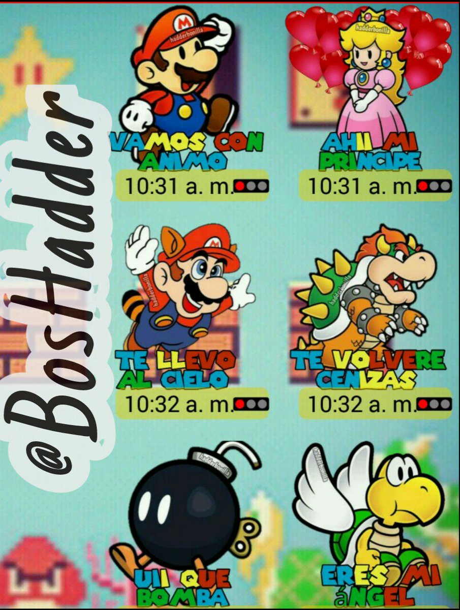 BosHadder's tweet photo. HOLA AMIG@S LES TRAIGO NUEVOS STICKERS DE SUPER MARIO. SIGANME DELEN RT Y FAV PARA PASARLOS.
#stickerswhatsapp #rt #fv #Stickers #stickerdinding #whatsappgroup #whatsapplink #SuperMarioBros #supermario https://t.co/gBQX7fnpPc
