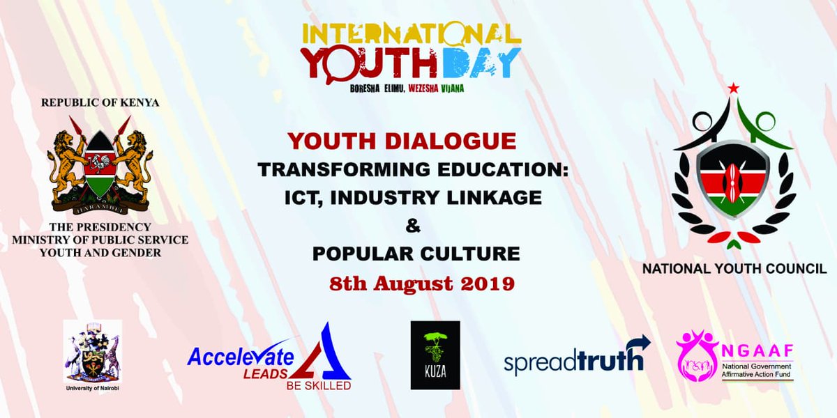 RoySasaka's tweet photo. We will be at the University of Nairobi tomorrow for the youth dialogue as we explore the theme: ''ICT, Education and Industry Linkage and Popular culture.'' @DrFrancisOwino @rochieng @NYC_YouthVoice @uonbi @Spread_Truth @kuzaapp @NGAAF_KE #BoreshaElimuWezeshaVijana https://t.co/BgzmLPmIob