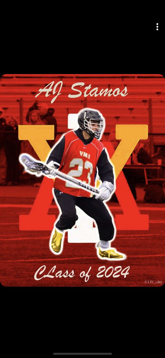 AjStamos's tweet photo. Excited to announce my commitment to play Division 1 lacrosse at VMI! Thank you to everyone who has helped me along the way. 💛❤️ https://t.co/DCCJhmslG1