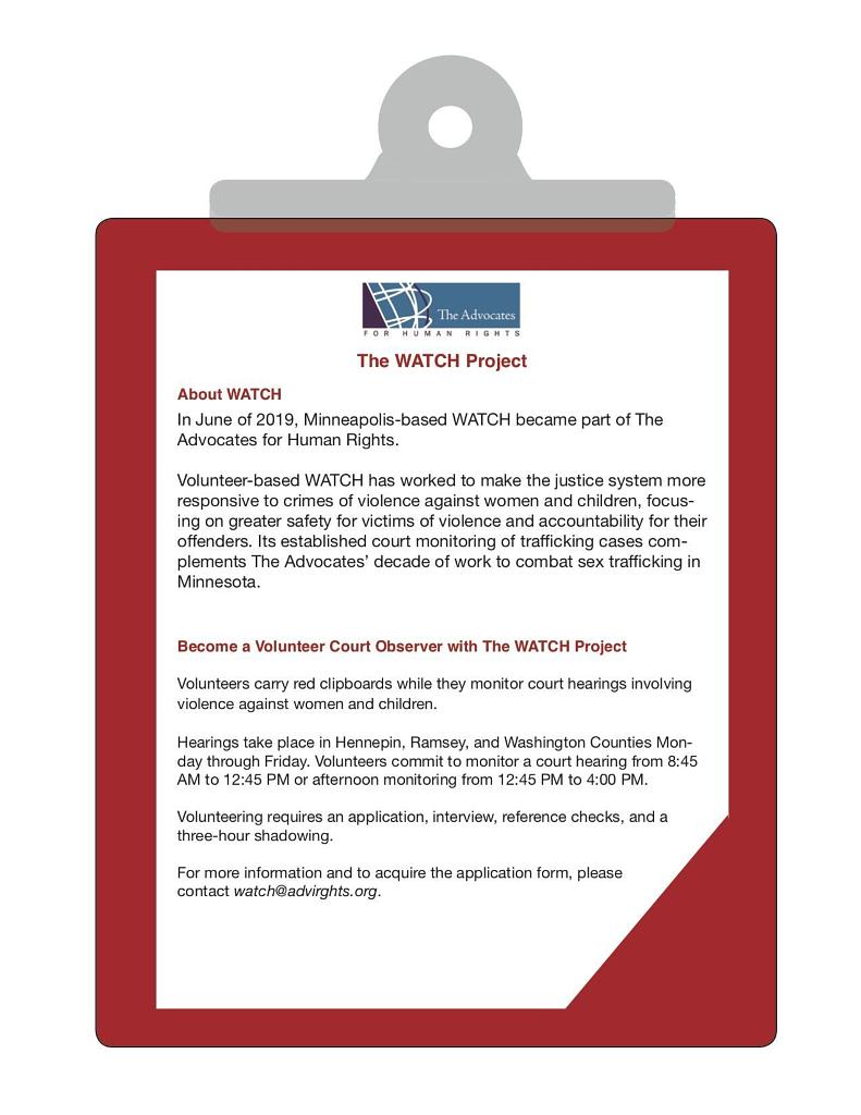 Come volunteer with us as a court monitor! Help improve the justice system's response to violence against women and children in Hennepin, Ramsey, and Washington Counties: theadvocatesforhumanrights.org/watch
#volunteer
